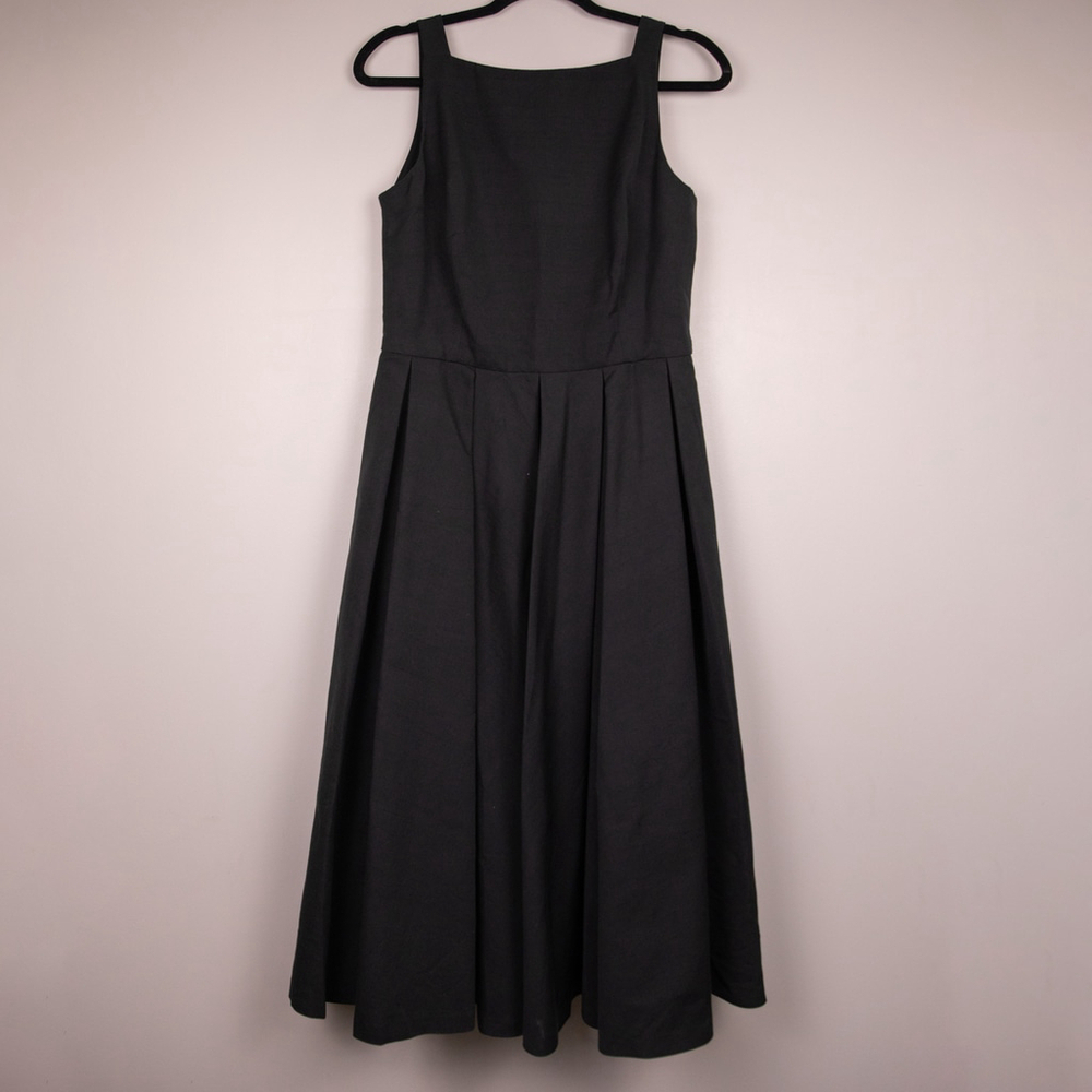 Emanuelle Khanh Paris black fit and flare pleated skirt dress- 42